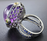 Серебряное кольцо с аметистом, цаворитами и синими сапфирами Серебро 925