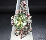 Серебряное кольцо с зеленым аметистом, рубинами и перидотом Серебро 925