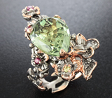 Серебряное кольцо с зеленым аметистом, рубинами и перидотом Серебро 925