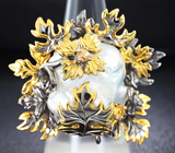 Серебряное кольцо с жемчугом и желтыми сапфирам Серебро 925