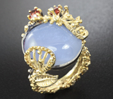 Серебряное кольцо с халцедоном и мозамбикскими гранатами Серебро 925