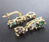 Золотые серьги с гранатами со сменой цвета 4,26 карат и бриллиантами Золото