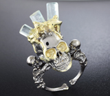 Скульптурное серебряное кольцо с кристаллами аквамаринов Серебро 925