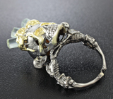 Скульптурное серебряное кольцо с кристаллами аквамаринов Серебро 925