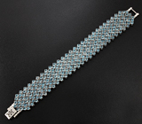 Широкий серебряный браслет с голубыми топазами Серебро 925