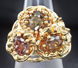 Золотое кольцо с гранатами со сменой цвета 5,67 карат Золото