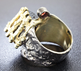 Серебряное кольцо с турмалином шерлом и мозамбикскими гранатами Серебро 925