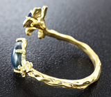 Золотое кольцо cо звездчатым и синим сапфирами 2,14 карат и бриллиантом Золото
