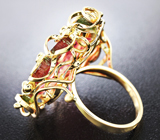 Золотое кольцо со слайсом арбузного турмалина 14,22 карат и бриллиантами Золото