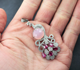 Изысканный серебряный кулон с розовым кварцем и рубинами Серебро 925