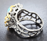 Серебряное кольцо c хризоколлой и синими сапфирами Серебро 925