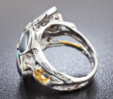 Серебряное кольцо с кристаллическими черными опалами и цаворитами Серебро 925