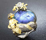 Серебряное кольцо с лабрадоритом и синими сапфирами Серебро 925