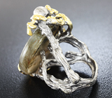 Серебряное кольцо с лабрадоритом и синими сапфирами Серебро 925