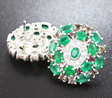 Серебряные серьги с зеленым агатом, родолитами и дымчатым кварцем Серебро 925