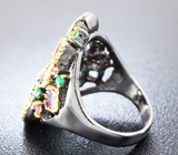 Серебряное кольцо с аквамаринами, турмалинами, изумрудами, аметистами и розовым кварцем Серебро 925