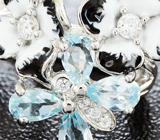 Чудесные серебряные серьги с голубыми топазами и цветной эмалью Серебро 925