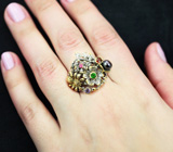 Серебряное кольцо с цветной жемчужиной и самоцветами Серебро 925