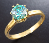 Золотое кольцо с сине-зеленым муассанитом 0,89 карат Золото