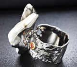 Серебряное кольцо с жемчужиной барокко, родолитом и сапфирами Серебро 925