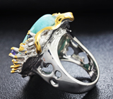 Серебряное кольцо с ларимаром, танзанитом и синими сапфирами Серебро 925