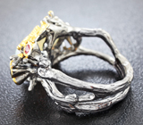 Серебряное кольцо с кристаллический эфиопский опал, цаворитами, синим и оранжевыми сапфирами Серебро 925