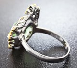 Серебряное кольцо с пренитом и разноцветными сапфирами Серебро 925