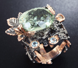 Серебряное кольцо с зеленым аметистом, топазами и сапфирами Серебро 925