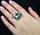 Серебряное кольцо с зеленым аметистом, топазами и сапфирами Серебро 925