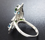 Чудесное серебряное кольцо с диопсидами и топазами Серебро 925