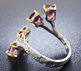 Серебряное кольцо с  рубеллитами и розовыми турмалинами и лавандовым сапфиром Серебро 925
