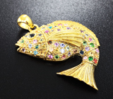 Серебряный кулон «Чудо-рыба» с аметистами, сапфирами, танзанитами. рубинами и цаворитами Серебро 925