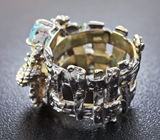 Серебряное кольцо с голубыми топазами и диопсидами Серебро 925