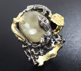Серебряное кольцо с крупным сапфиром и мозамбикскими гранатами Серебро 925