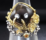 Серебряное кольцо с дымчатым кварцем и сапфирами Серебро 925