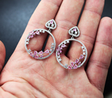 Крупные серебряные серьги с розовыми сапфирами Серебро 925