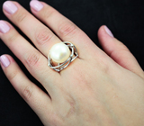 Золотое кольцо с морской жемчужиной 16,75 карат и бриллиантами! Исключительный люстр Золото