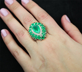 Эффектное серебряное кольцо с зелеными агатами и дымчатым кварцем Серебро 925