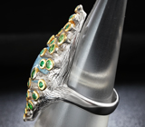 Серебряное кольцо с аквамарином, изумрудами и цаворитами Серебро 925