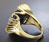 Золотое кольцо с топовым черным опалом 15,25 карат, цаворитами, рубинами, сапфирами и бриллиантами Золото
