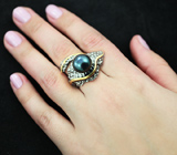 Оригинальное черненое серебряное кольцо с крупной цветной жемчужиной Серебро 925