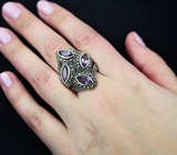 Замечательное серебряное кольцо с аметистами и марказитами Серебро 925