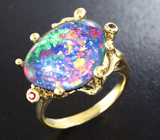 Золотое кольцо с австралийским триплет опалом 6,39 карат, аметистом и рубином Золото