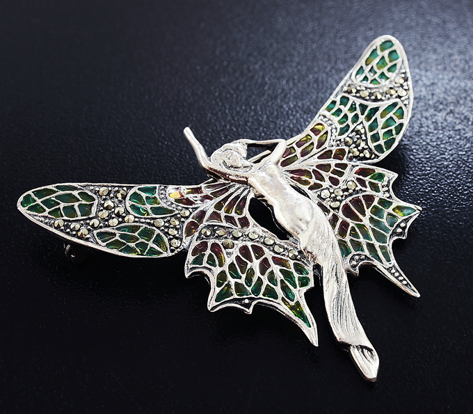 Серебряная брошь «Фея» с марказитами и цветной эмалью купить в интернет ...
