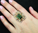 Объемное золотое кольцо с топовым турмалином 4,61 карат и зелеными сапфирами Золото
