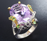 Серебряное кольцо с аметистом и цаворитами Серебро 925