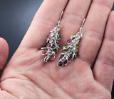 Серебряные серьги-гроздья с  разноцветными турмалинами Серебро 925