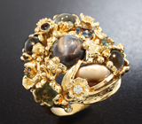 Золотое кольцо с александритами массой 9,67 карат и бриллиантами Золото