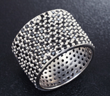 Стильное серебряное кольцо с черными шпинелями Серебро 925