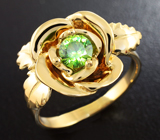 Золотое кольцо с уральским демантоидом высокой дисперсии 0,42 карат Золото